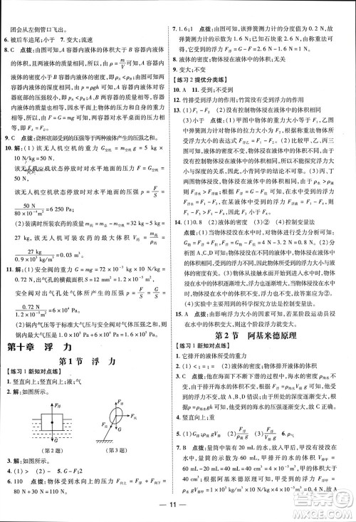 吉林教育出版社2024年春荣德基点拨训练八年级物理下册人教版参考答案