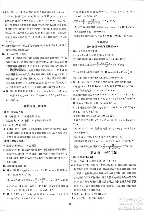 吉林教育出版社2024年春荣德基点拨训练八年级物理下册人教版参考答案