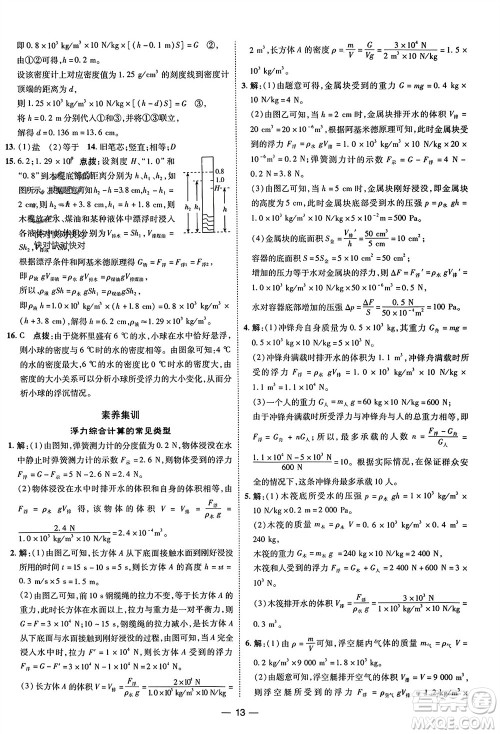 吉林教育出版社2024年春荣德基点拨训练八年级物理下册人教版参考答案