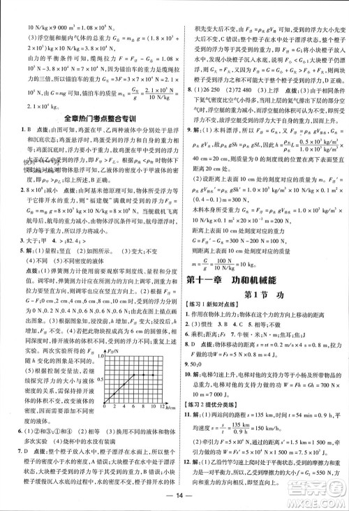 吉林教育出版社2024年春荣德基点拨训练八年级物理下册人教版参考答案