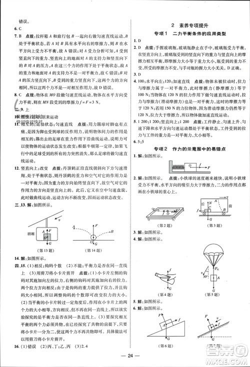 吉林教育出版社2024年春荣德基点拨训练八年级物理下册人教版参考答案