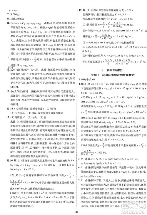 吉林教育出版社2024年春荣德基点拨训练八年级物理下册人教版参考答案