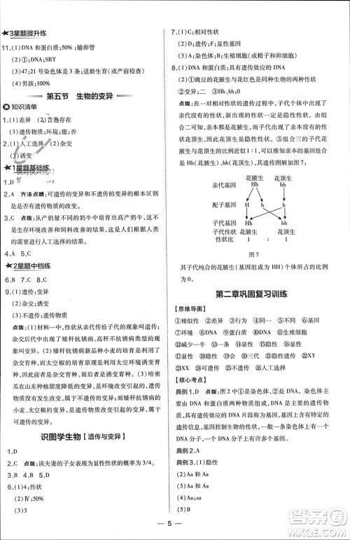 吉林教育出版社2024年春荣德基点拨训练八年级生物下册人教版参考答案