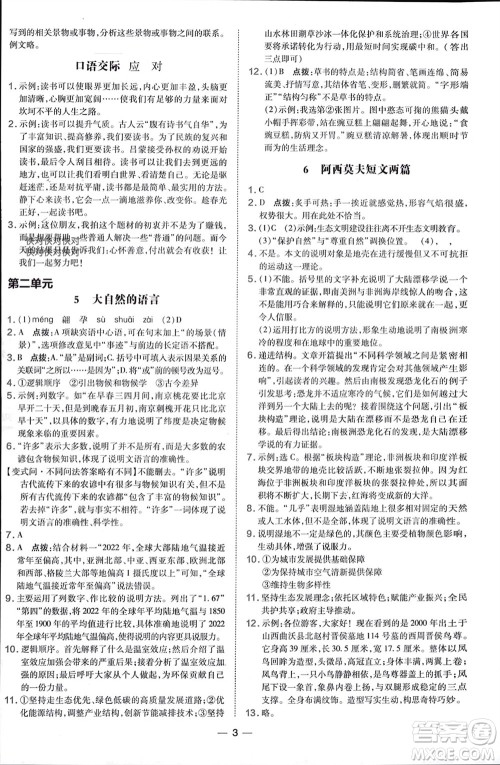 吉林教育出版社2024年春荣德基点拨训练八年级语文下册人教版参考答案 吉林教育出版社2024年春荣德基点拨训练八年级语文下册人教版参考答案