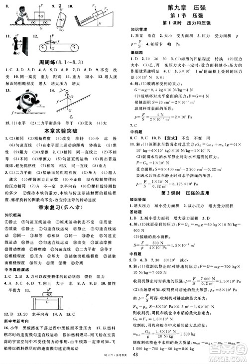 广东经济出版社2024年春名校课堂八年级物理下册人教版答案