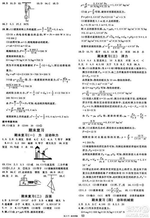 广东经济出版社2024年春名校课堂八年级物理下册人教版答案