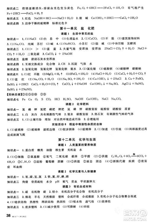 开明出版社2024年春名校课堂九年级化学下册人教版答案 开明出版社2024年春名校课堂九年级化学下册人教版答案