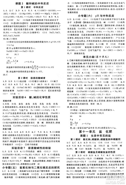 开明出版社2024年春名校课堂九年级化学下册人教版答案 开明出版社2024年春名校课堂九年级化学下册人教版答案