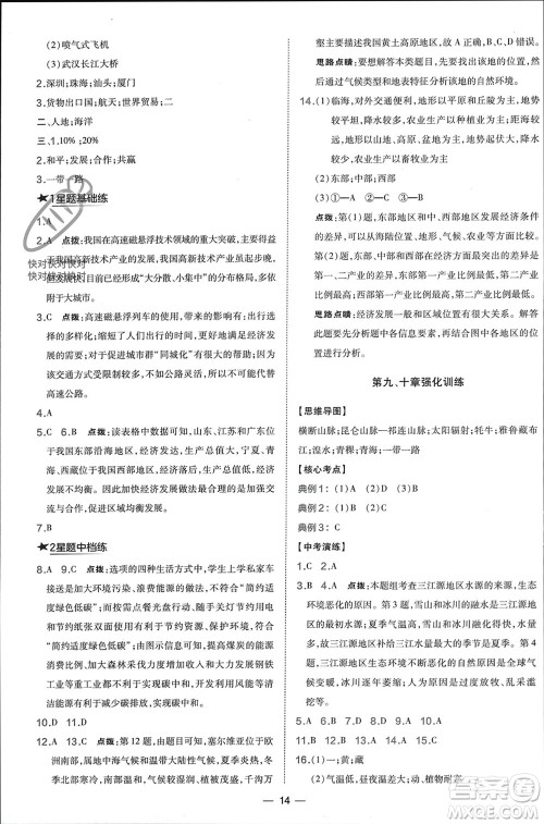 湖南地图出版社2024年春荣德基点拨训练八年级地理下册人教版参考答案 湖南地图出版社2024年春荣德基点拨训练八年级地理下册人教版参考答案