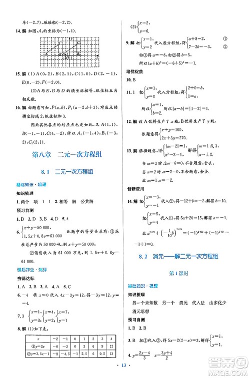 人民教育出版社2024年春人教金学典同步解析与测评学考练七年级数学下册人教版答案