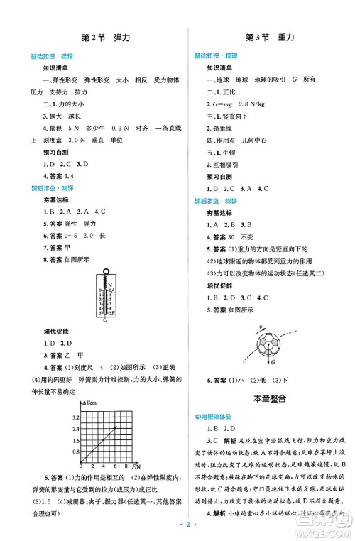 人民教育出版社2024年春人教金学典同步解析与测评学考练八年级物理下册人教版答案