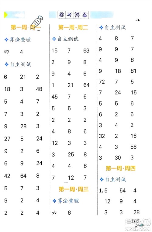 辽宁教育出版社2024年春小学学霸天天计算二年级数学下册苏教版参考答案