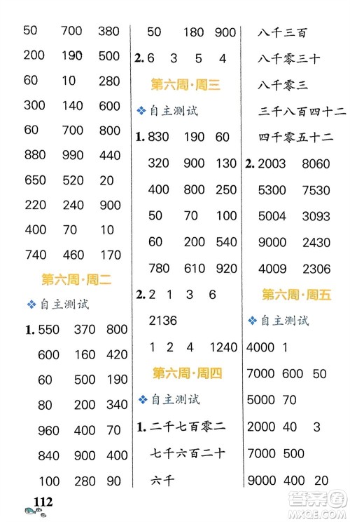 辽宁教育出版社2024年春小学学霸天天计算二年级数学下册苏教版参考答案