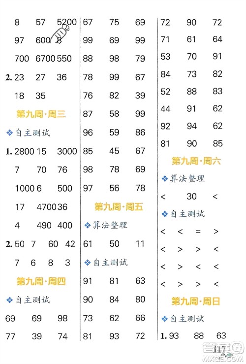 辽宁教育出版社2024年春小学学霸天天计算二年级数学下册苏教版参考答案