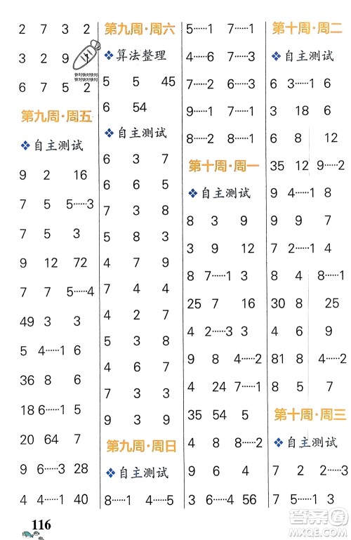 辽宁教育出版社2024年春小学学霸天天计算二年级数学下册人教版广东专版参考答案