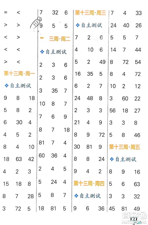 辽宁教育出版社2024年春小学学霸天天计算二年级数学下册人教版广东专版参考答案