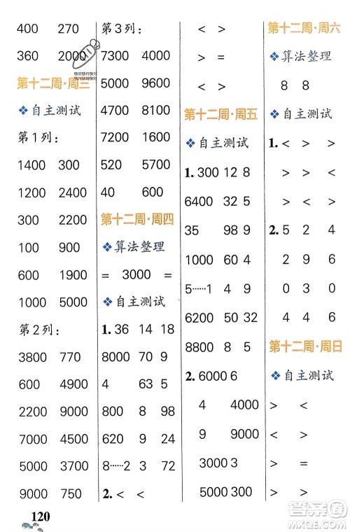 辽宁教育出版社2024年春小学学霸天天计算二年级数学下册人教版广东专版参考答案