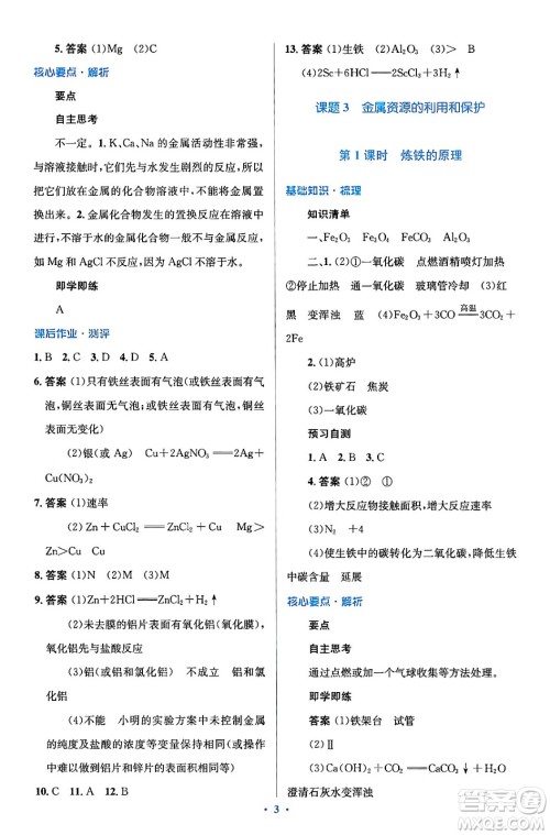 人民教育出版社2024年春人教金学典同步解析与测评学考练九年级化学下册人教版广东专版答案