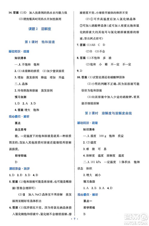 人民教育出版社2024年春人教金学典同步解析与测评学考练九年级化学下册人教版广东专版答案