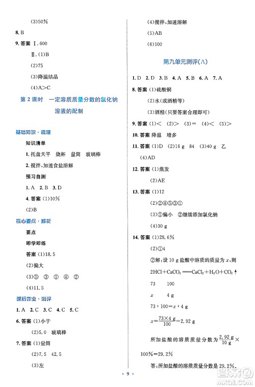 人民教育出版社2024年春人教金学典同步解析与测评学考练九年级化学下册人教版广东专版答案