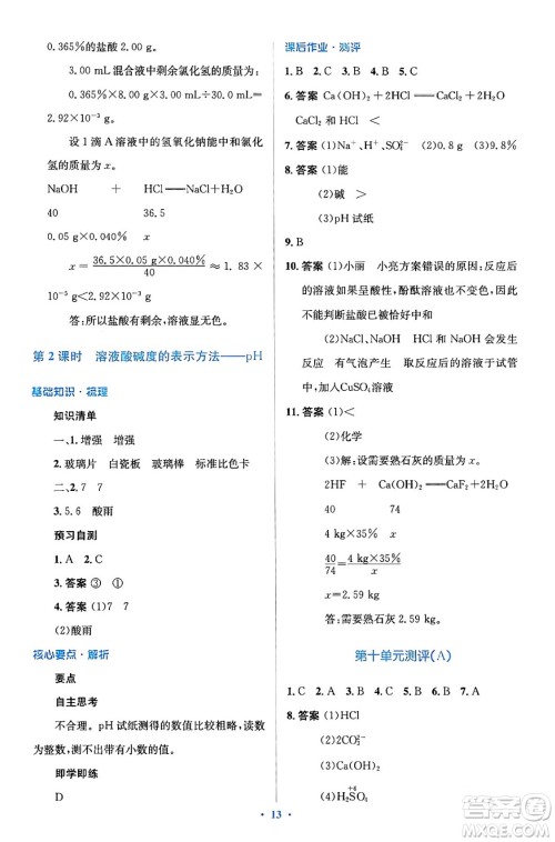 人民教育出版社2024年春人教金学典同步解析与测评学考练九年级化学下册人教版广东专版答案