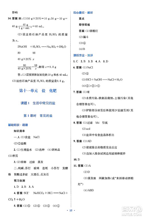 人民教育出版社2024年春人教金学典同步解析与测评学考练九年级化学下册人教版广东专版答案