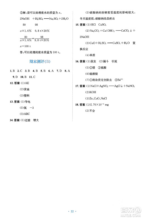 人民教育出版社2024年春人教金学典同步解析与测评学考练九年级化学下册人教版广东专版答案