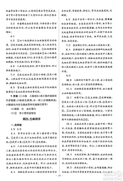人民教育出版社2024年春人教金学典同步解析与测评学考练七年级生物下册人教版答案