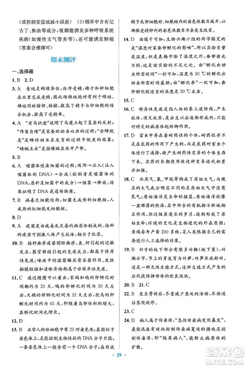 人民教育出版社2024年春人教金学典同步解析与测评学考练八年级生物下册人教版吉林专版答案 人民教育出版社2024年春人教金学典同步解析与测评学考练八年级生物下册人教版吉林专版答案