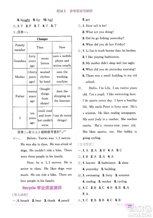 龙门书局2024年春黄冈小状元作业本六年级英语下册人教PEP版广东专版答案