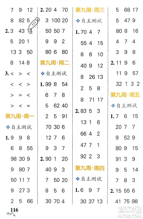 辽宁教育出版社2024年春小学学霸天天计算一年级数学下册人教版广东专版参考答案