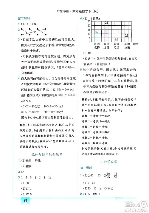 龙门书局2024年春黄冈小状元作业本六年级数学下册人教版广东专版答案