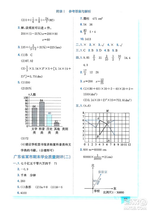 龙门书局2024年春黄冈小状元作业本六年级数学下册人教版广东专版答案