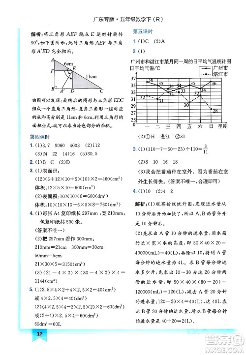 龙门书局2024年春黄冈小状元作业本五年级数学下册人教版广东专版答案