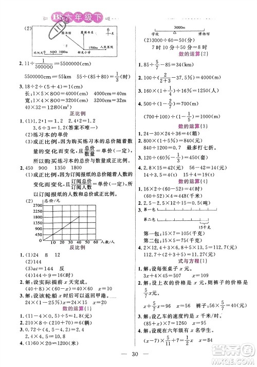 阳光出版社2024年春扬帆文化星级口算天天练六年级数学下册北师大版参考答案