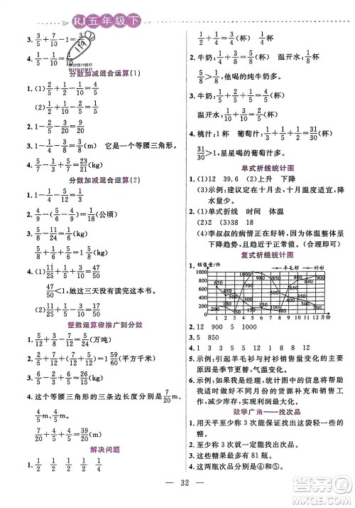 阳光出版社2024年春扬帆文化星级口算天天练五年级数学下册人教版参考答案