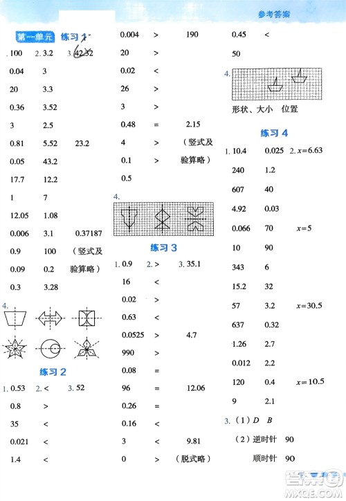 安徽教育出版社2024年春荣德基星级口算天天练五年级数学下册冀教版参考答案 安徽教育出版社2024年春荣德基星级口算天天练五年级数学下册冀教版参考答案