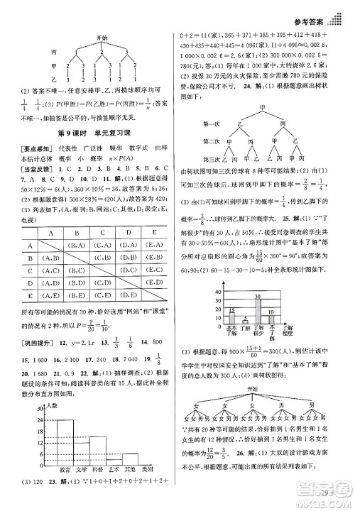 江苏凤凰美术出版社2024年春创新课时作业本九年级数学下册江苏版答案