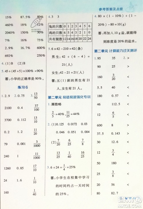安徽教育出版社2024年春荣德基星级口算天天练五年级数学下册五四制青岛版参考答案