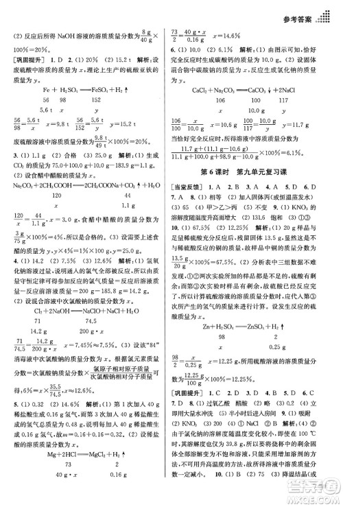 江苏凤凰美术出版社2024年春创新课时作业本九年级化学下册全国版答案