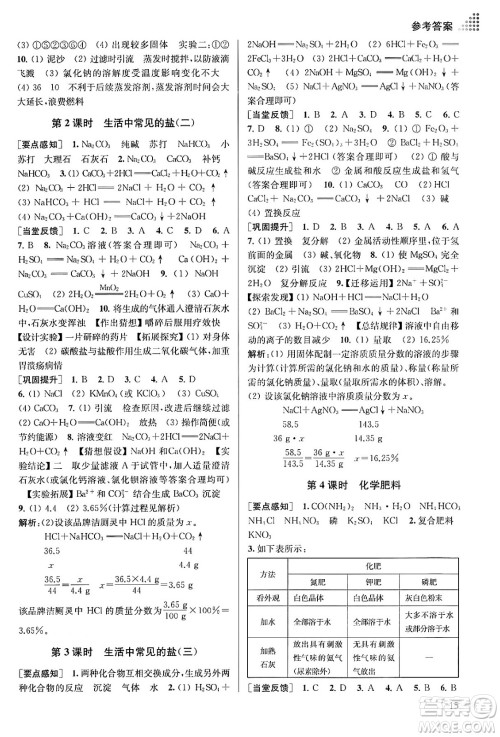 江苏凤凰美术出版社2024年春创新课时作业本九年级化学下册全国版答案