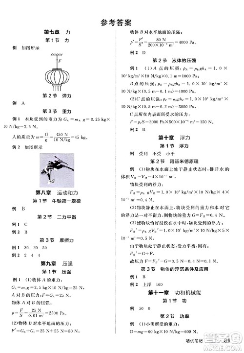 天津人民出版社2024年春全品作业本八年级物理下册人教版河南专版答案