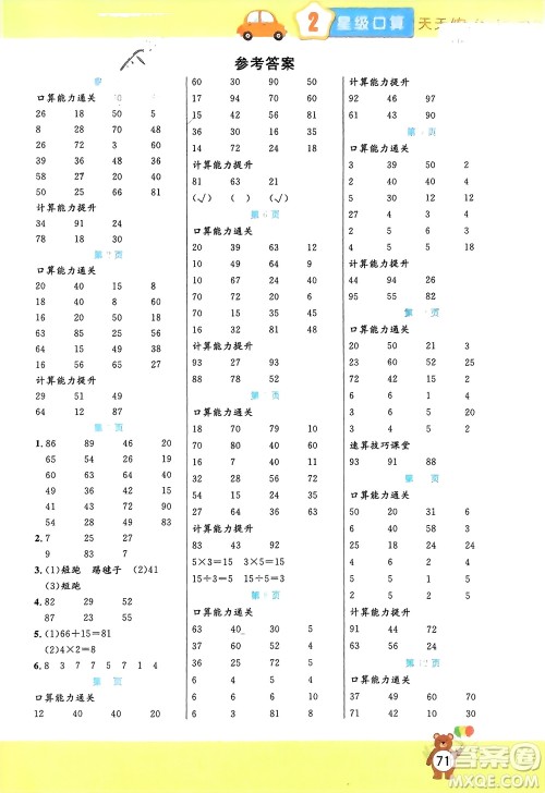 阳光出版社2024年春扬帆文化星级口算天天练二年级数学下册人教版参考答案 阳光出版社2024年春扬帆文化星级口算天天练二年级数学下册人教版参考答案