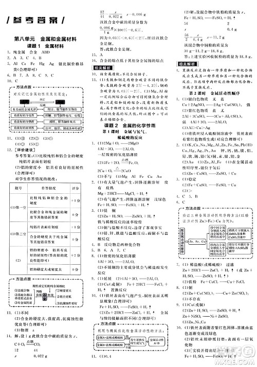 阳光出版社2024年春全品作业本九年级化学下册人教版答案 阳光出版社2024年春全品作业本九年级化学下册人教版答案