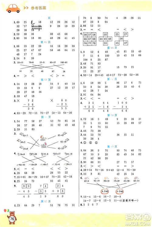 阳光出版社2024年春扬帆文化星级口算天天练一年级数学下册北师大版参考答案