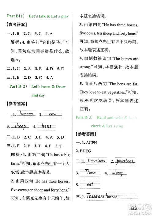 陕西师范大学出版总社有限公司2024年春PASS小学学霸作业本四年级英语下册人教版答案