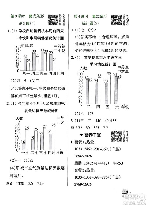 辽宁教育出版社2024年春PASS小学学霸作业本四年级数学下册人教版答案