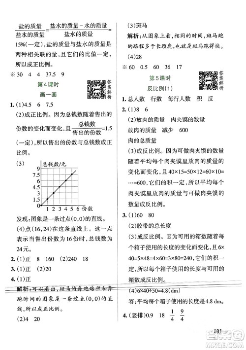 辽宁教育出版社2024年春PASS小学学霸作业本六年级数学下册北师大版答案