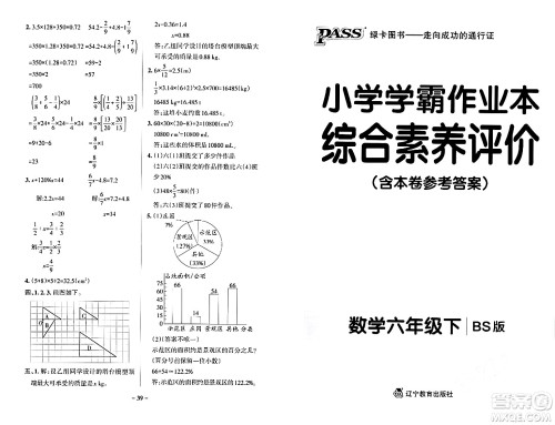 辽宁教育出版社2024年春PASS小学学霸作业本六年级数学下册北师大版答案