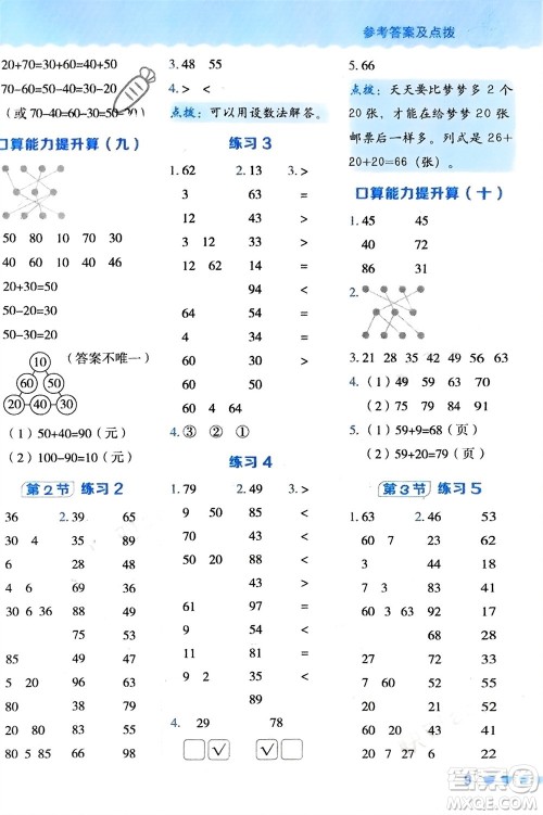 安徽教育出版社2024年春荣德基星级口算天天练一年级数学下册人教版参考答案